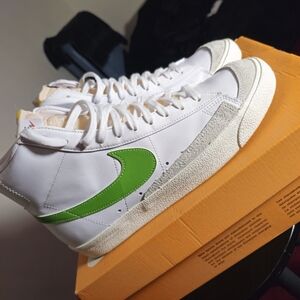 Nike Blazer Mid Vintage White Sneakers with Green Swoosh